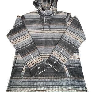 Vissla Eco-zy Fleece Henley Hoodie Front Pocket  Gray and Tan Striped size M